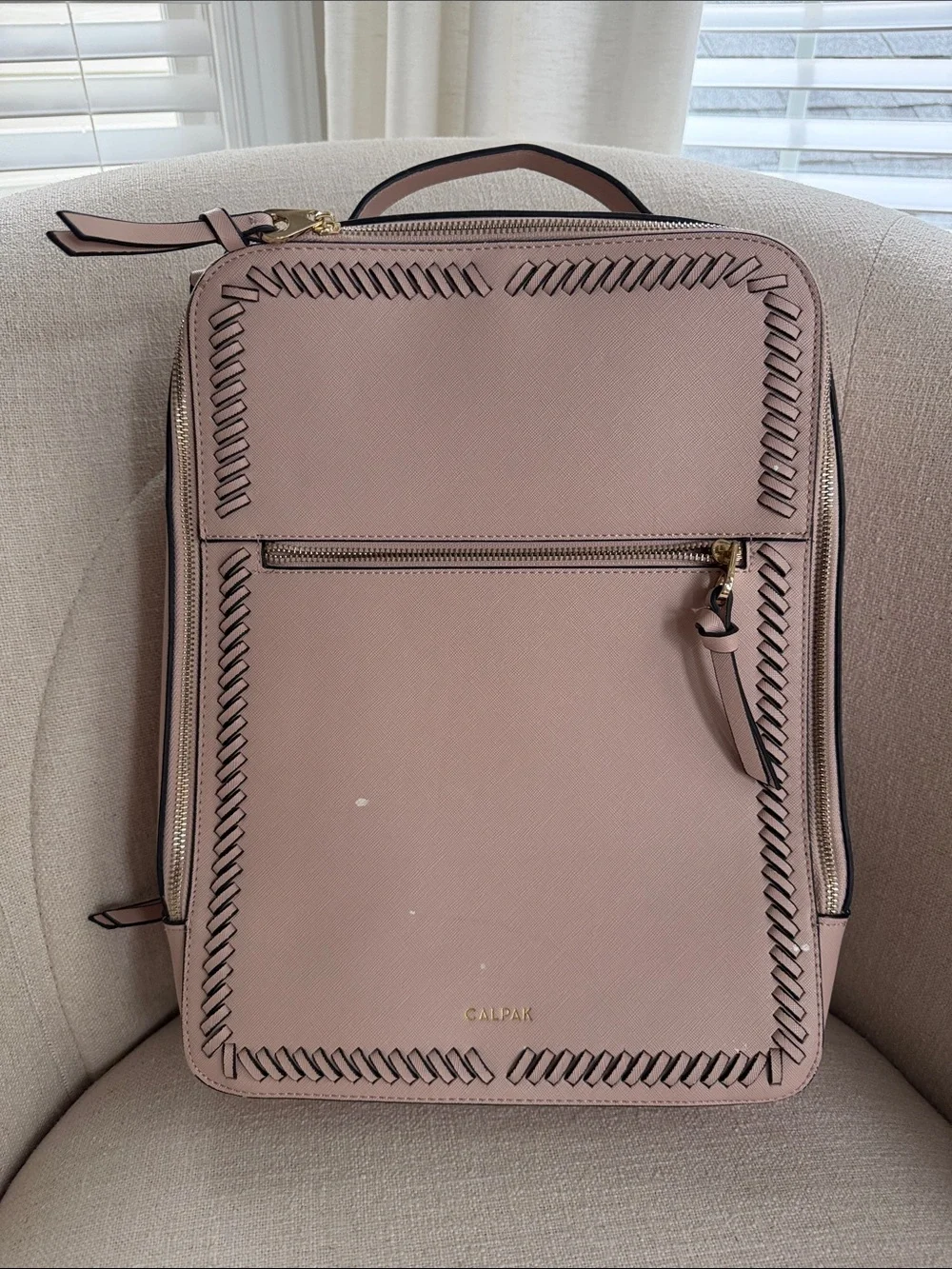 Calpak Dusty Pink Leather Backpack with Whipstitch Trim